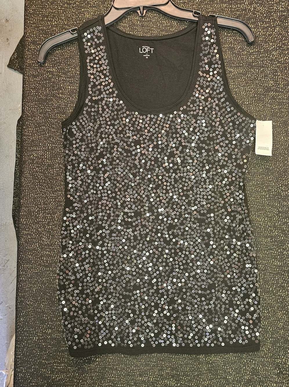 LOFT Black Sequin Scoop Neck Tank